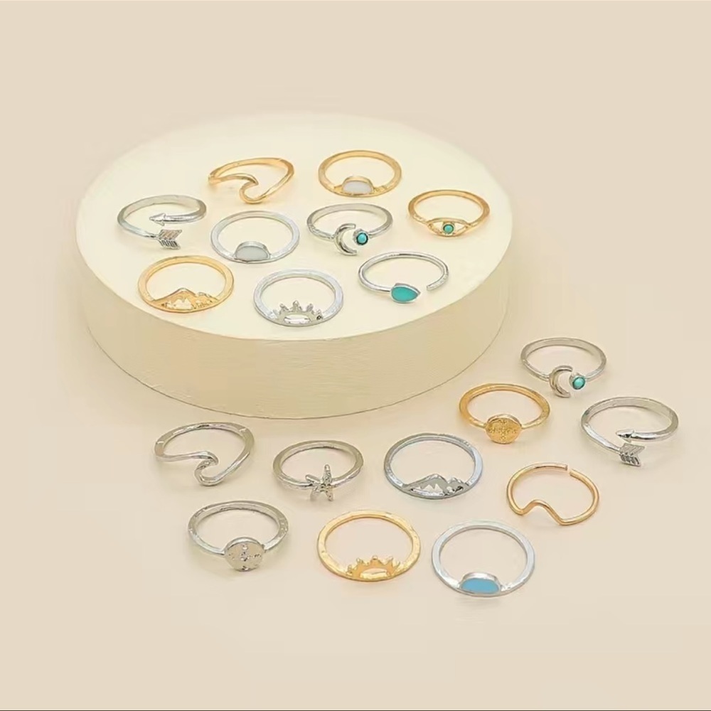 5/$20 sun wave arrow 19 piece ring set - Picture 2 of 2